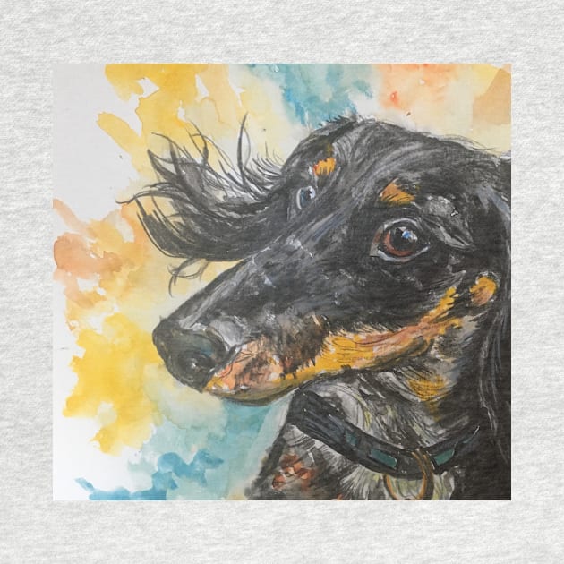 Sausage dog , watercolour background by Merlinsmates